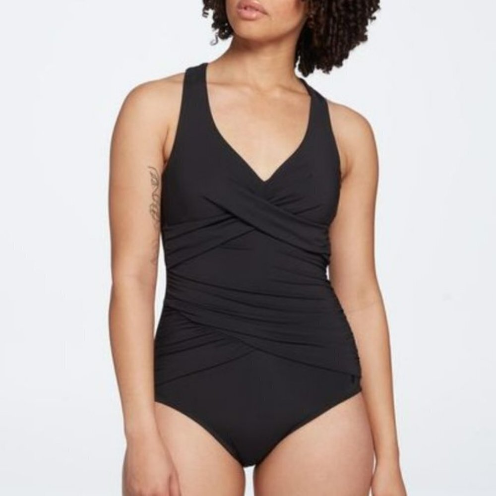 CALIA by Carrie Underwood Women's Sculpt Wrapped One Piece Swimsuit in Black